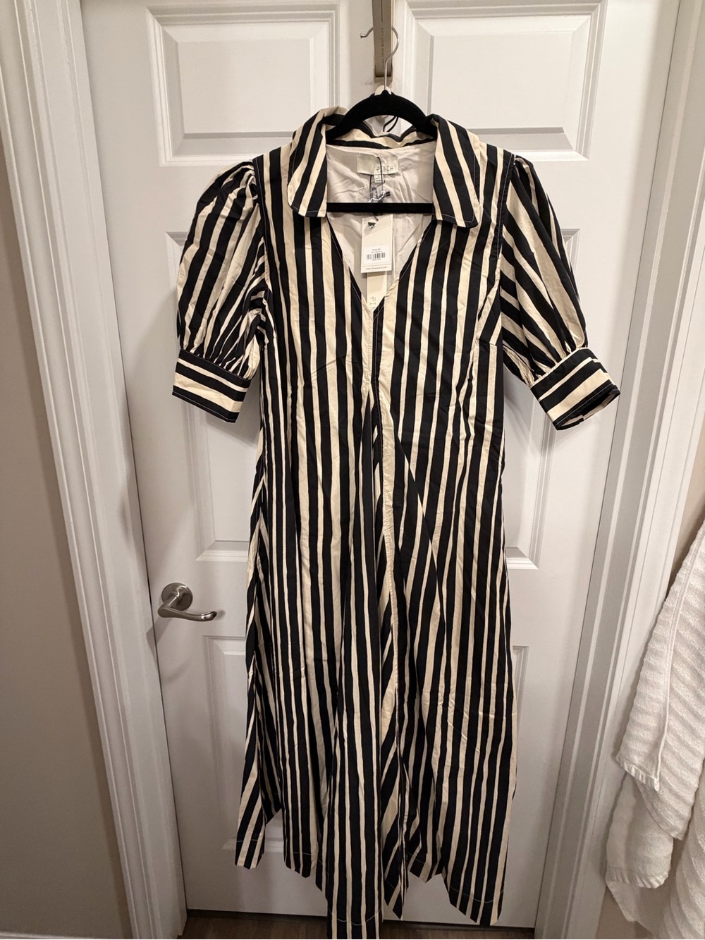 Pinch Black & White Striped Maxi Dress with Collared V-Neck
